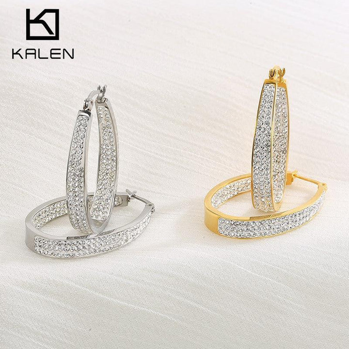 Stainless Steel Clay Zircon Hoop Earrings - kalen