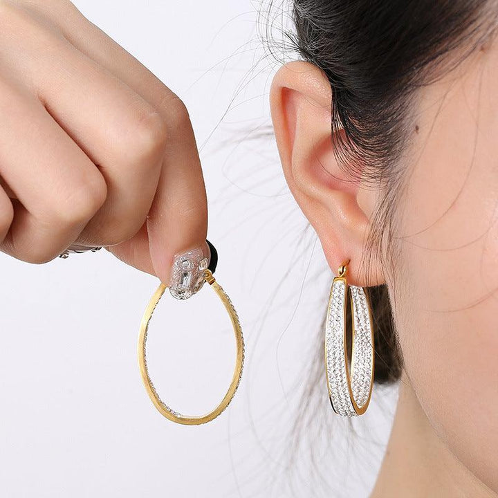 Stainless Steel Clay Zircon Hoop Earrings - kalen