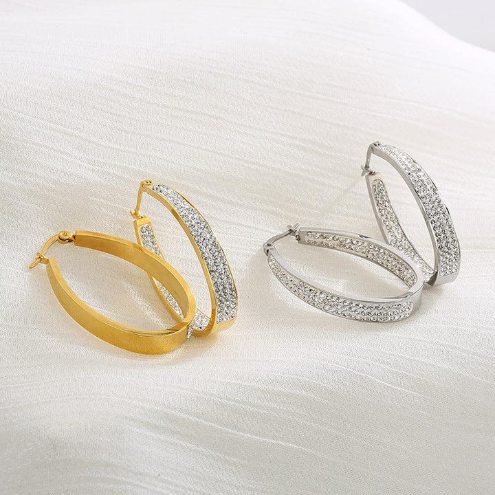 Stainless Steel Clay Zircon Hoop Earrings - kalen