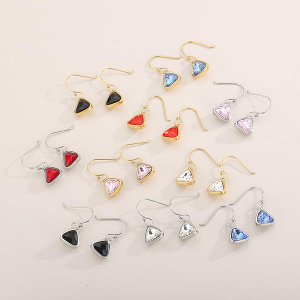 Stainless Steel Colorful Crystal Glass Geometric Triangle Drop Earrings Pendant Necklace - kalen