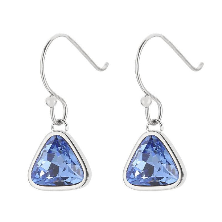 Stainless Steel Colorful Crystal Glass Geometric Triangle Drop Earrings Pendant Necklace - kalen