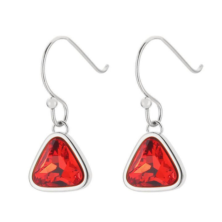 Stainless Steel Colorful Crystal Glass Geometric Triangle Drop Earrings Pendant Necklace - kalen