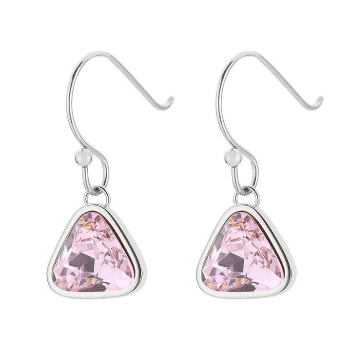 Stainless Steel Colorful Crystal Glass Geometric Triangle Drop Earrings Pendant Necklace - kalen