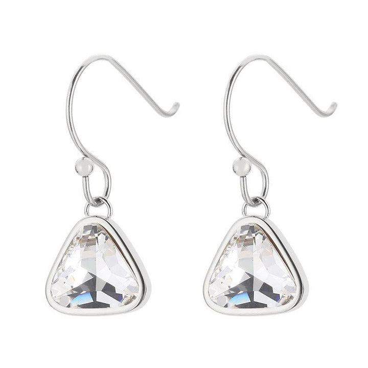 Stainless Steel Colorful Crystal Glass Geometric Triangle Drop Earrings Pendant Necklace - kalen