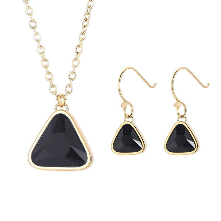 Stainless Steel Colorful Crystal Glass Geometric Triangle Drop Earrings Pendant Necklace - kalen