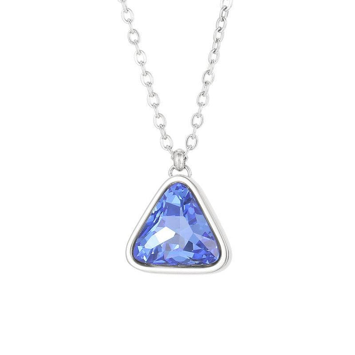 Stainless Steel Colorful Crystal Glass Geometric Triangle Drop Earrings Pendant Necklace - kalen