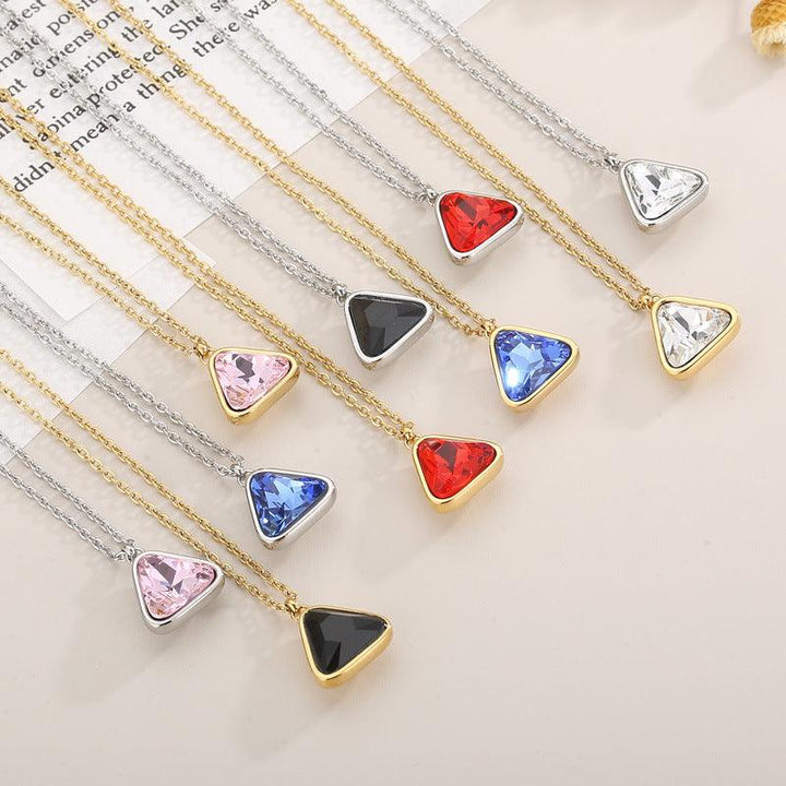 Stainless Steel Colorful Crystal Glass Geometric Triangle Drop Earrings Pendant Necklace - kalen