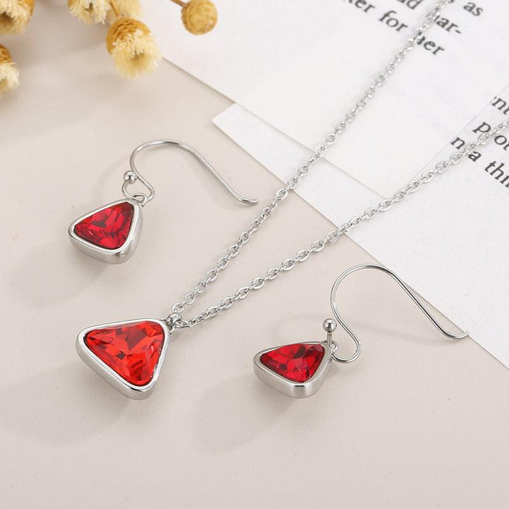 Stainless Steel Colorful Crystal Glass Geometric Triangle Drop Earrings Pendant Necklace - kalen