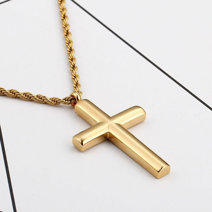 Kalen New Trendy Cross Chain For Men High Polished 60cm Stainless Steel Gold Color Cross Jewelry Necklace Male Cheap Jewelry.