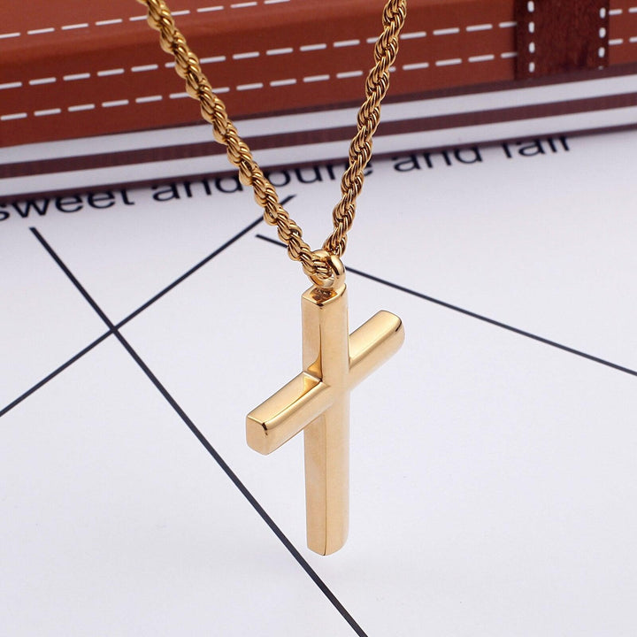 Kalen New Trendy Cross Chain For Men High Polished 60cm Stainless Steel Gold Color Cross Jewelry Necklace Male Cheap Jewelry.