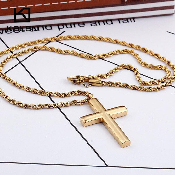 Kalen New Trendy Cross Chain For Men High Polished 60cm Stainless Steel Gold Color Cross Jewelry Necklace Male Cheap Jewelry.