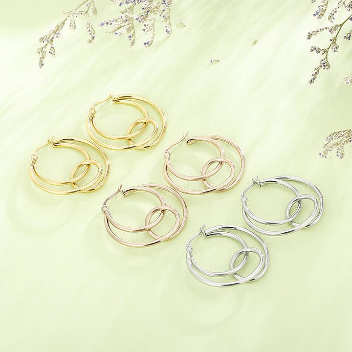 Stainless Steel Crossed Circles Hoop Earrings - kalen