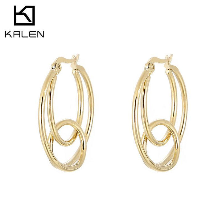 Stainless Steel Crossed Circles Hoop Earrings - kalen