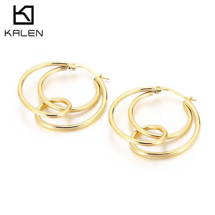 Stainless Steel Crossed Circles Hoop Earrings - kalen