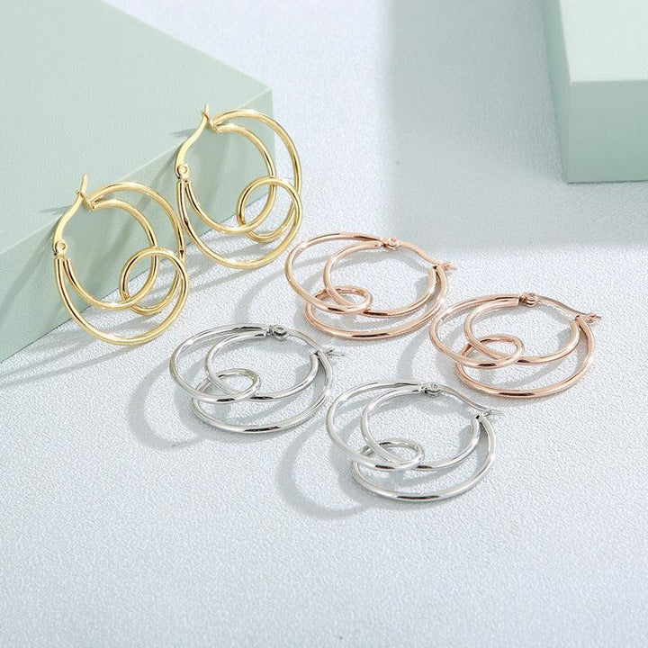 Stainless Steel Crossed Circles Hoop Earrings - kalen