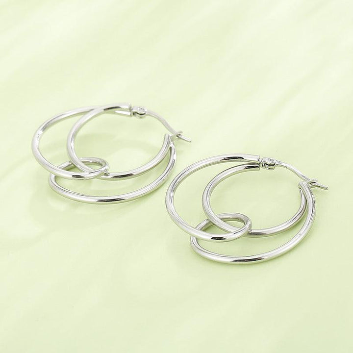 Stainless Steel Crossed Circles Hoop Earrings - kalen