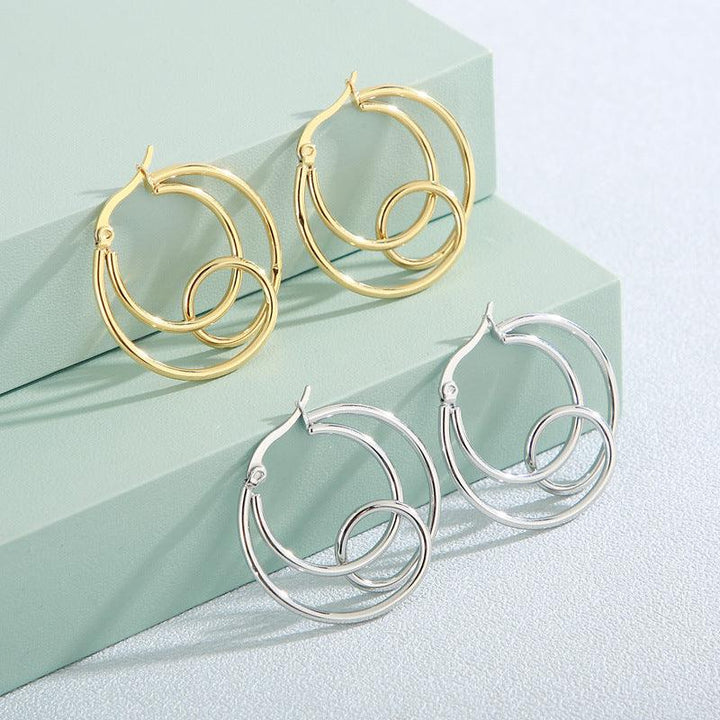 Stainless Steel Crossed Circles Hoop Earrings - kalen