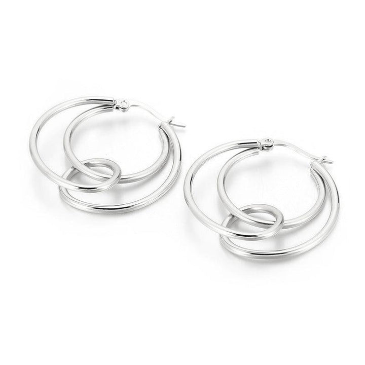 Stainless Steel Crossed Circles Hoop Earrings - kalen