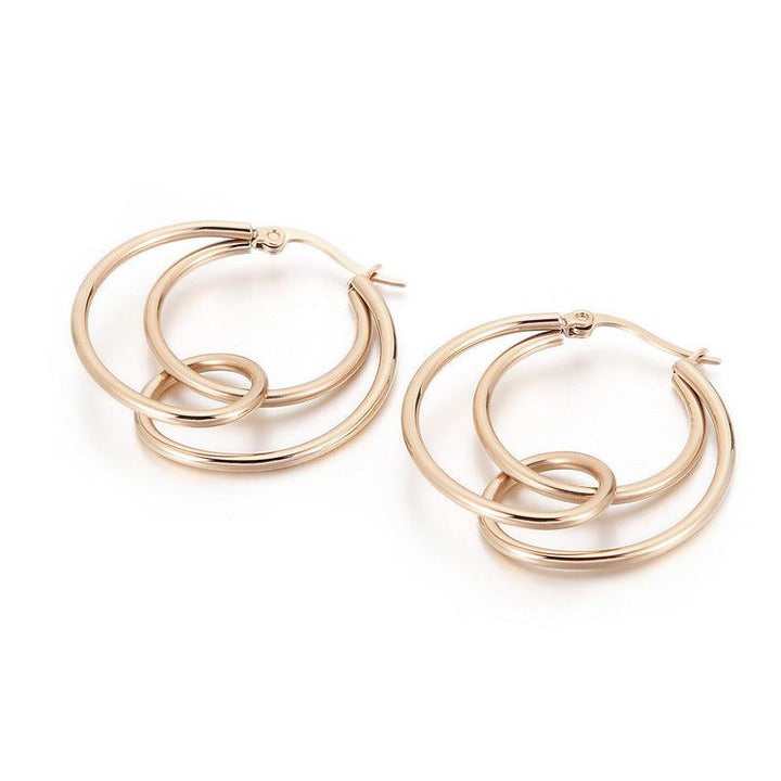 Stainless Steel Crossed Circles Hoop Earrings - kalen