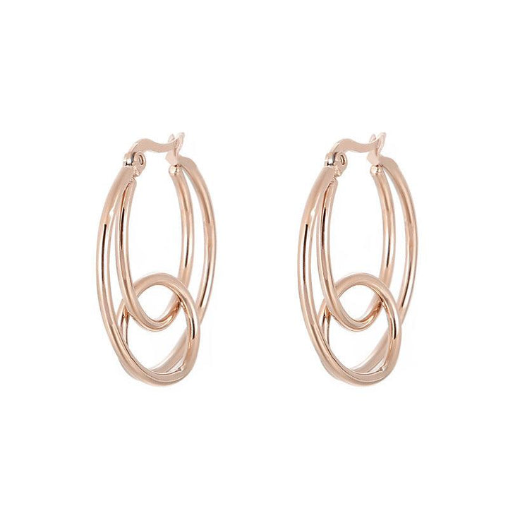 Stainless Steel Crossed Circles Hoop Earrings - kalen