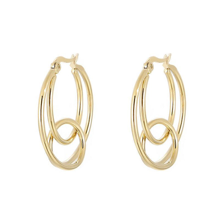 Stainless Steel Crossed Circles Hoop Earrings - kalen