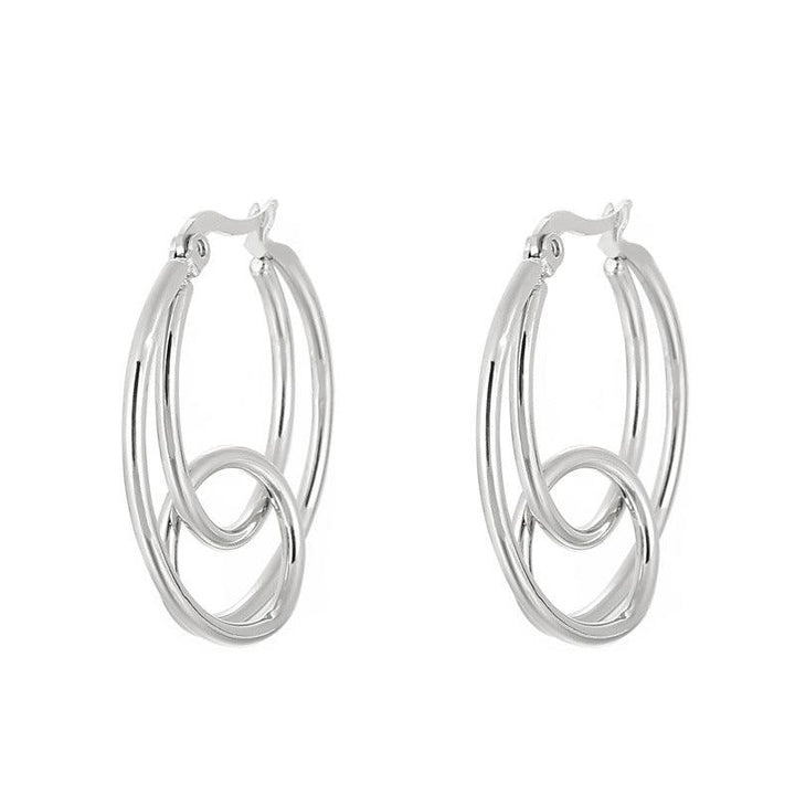 Stainless Steel Crossed Circles Hoop Earrings - kalen