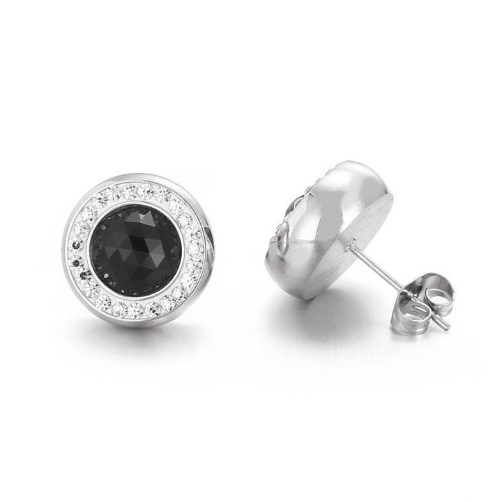 Stainless Steel Crystal Glass Clay Zircon Round Stub Earrings - kalen