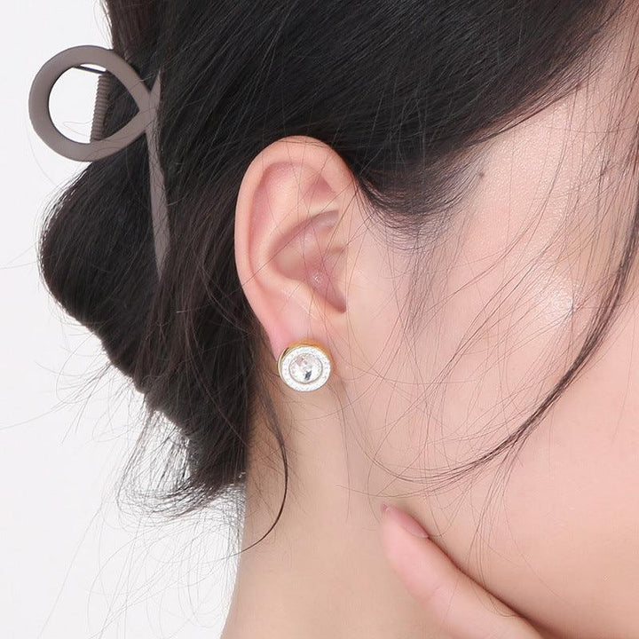 Stainless Steel Crystal Glass Clay Zircon Round Stub Earrings - kalen