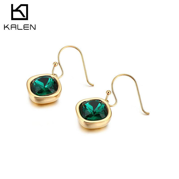 Stainless Steel Crystal Glass Drop Earrings - kalen