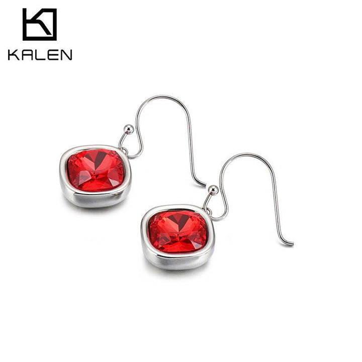 Stainless Steel Crystal Glass Drop Earrings - kalen