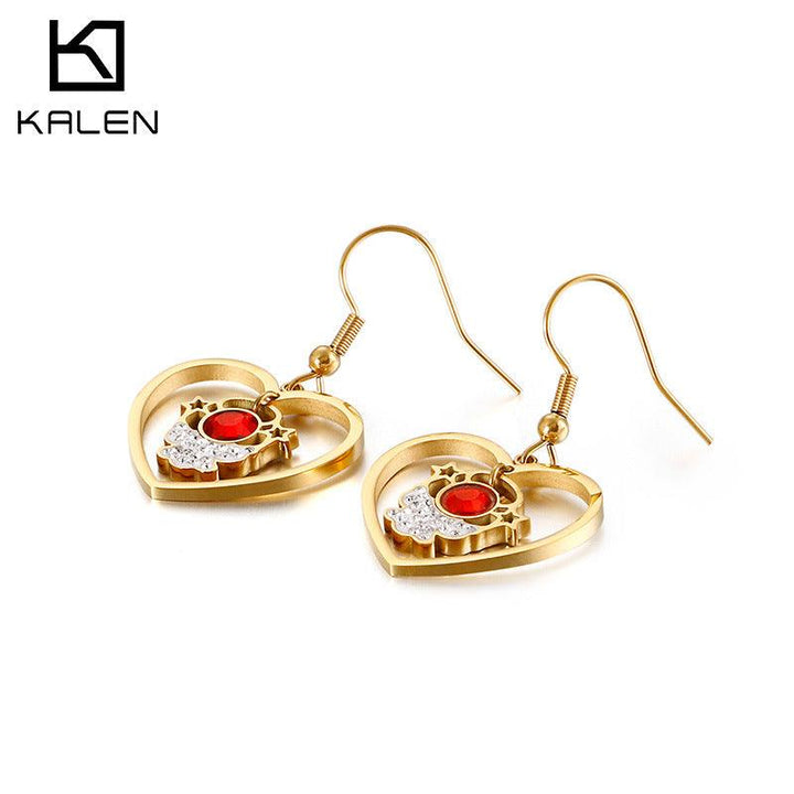 Stainless Steel Crystal Glass Heart Drop Earrings - kalen