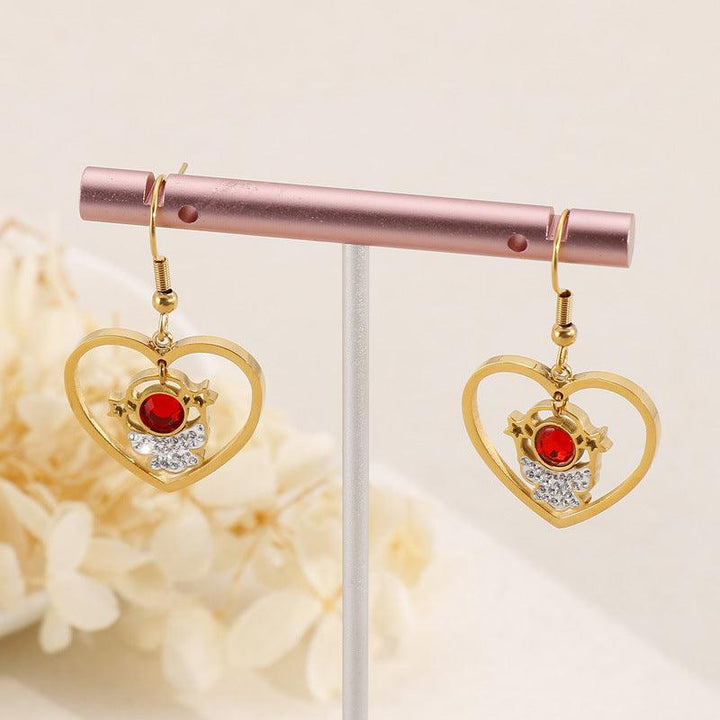 Stainless Steel Crystal Glass Heart Drop Earrings - kalen