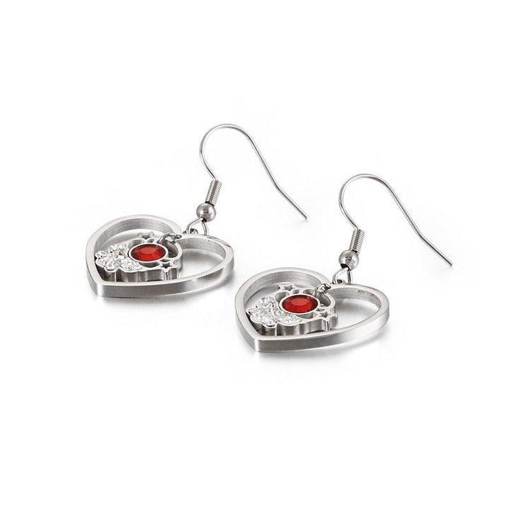 Stainless Steel Crystal Glass Heart Drop Earrings - kalen