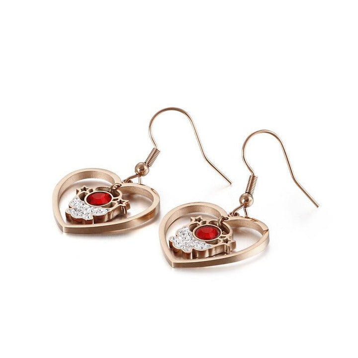 Stainless Steel Crystal Glass Heart Drop Earrings - kalen