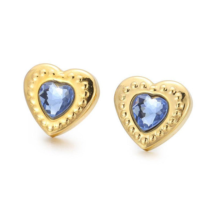 Stainless Steel Crystal Glass Heart Stub Earrings - kalen