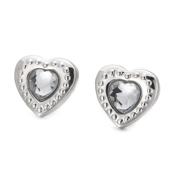 Stainless Steel Crystal Glass Heart Stub Earrings - kalen