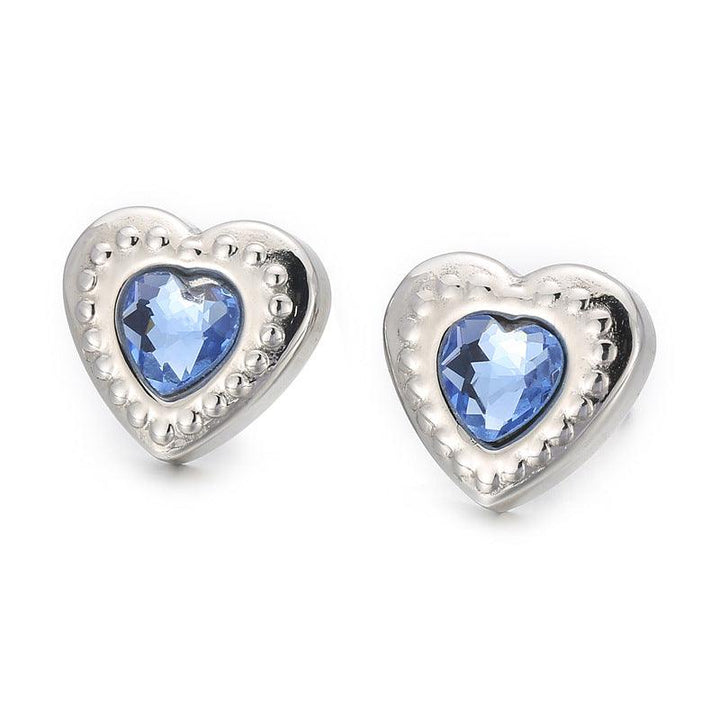 Stainless Steel Crystal Glass Heart Stub Earrings - kalen