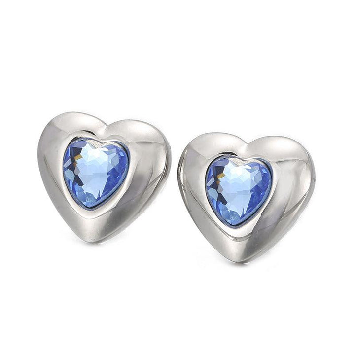 Stainless Steel Crystal Glass Heart Stub Earrings - kalen