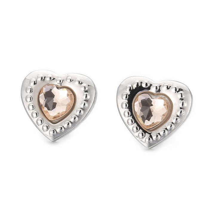 Stainless Steel Crystal Glass Heart Stub Earrings - kalen