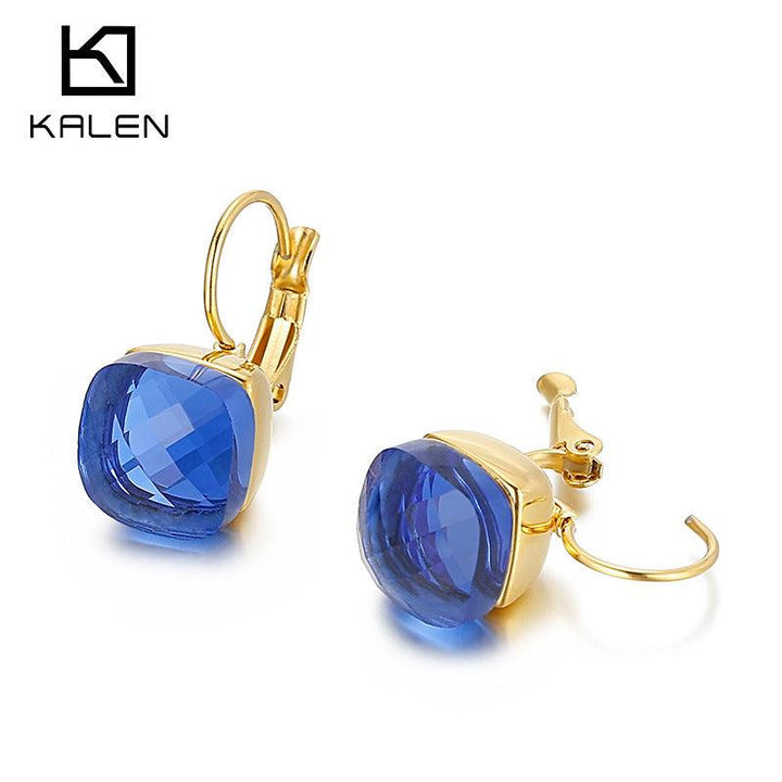 Stainless Steel Crystal Glass Hoop Earrings - kalen