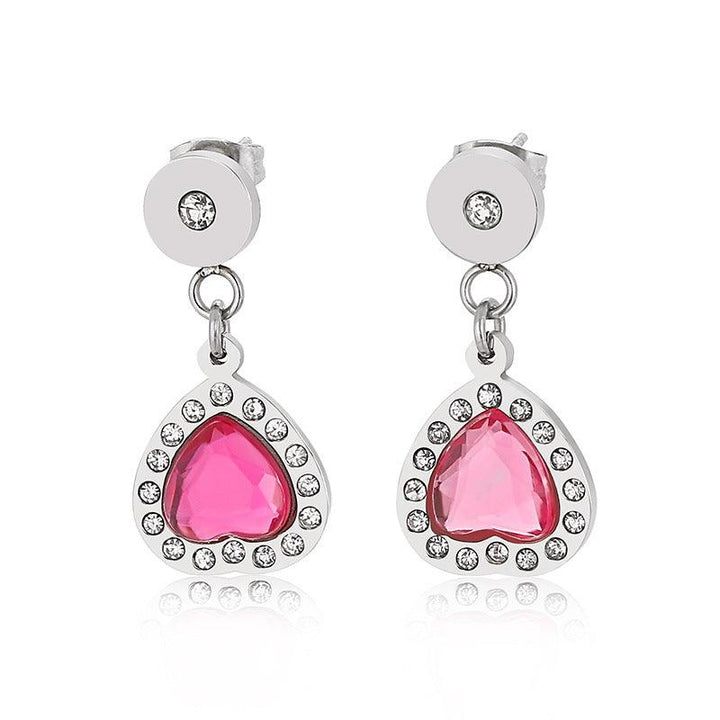 Stainless Steel Crystal Glass Pearl Zircon Heart Stub Earrings - kalen