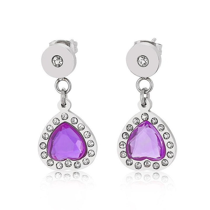 Stainless Steel Crystal Glass Pearl Zircon Heart Stub Earrings - kalen