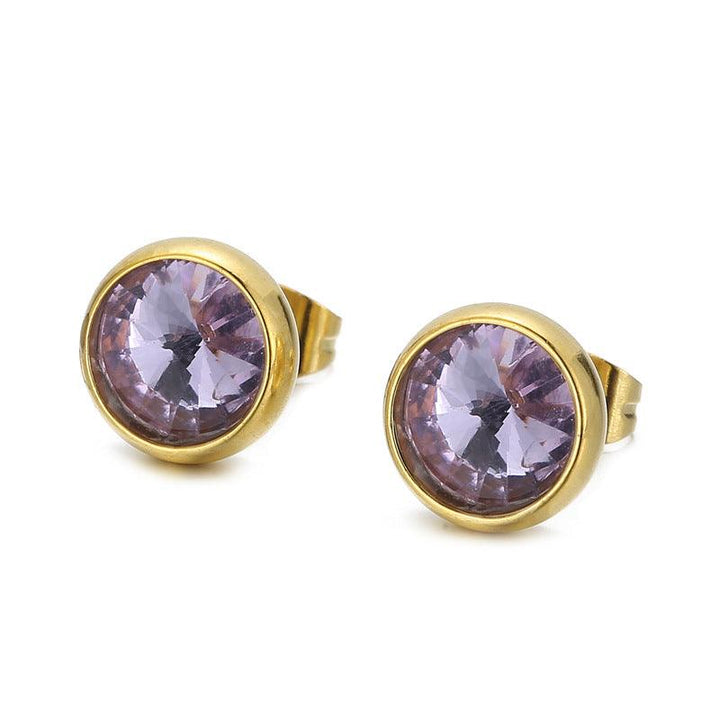 Stainless Steel Crystal Glass Round Stub Earrings - kalen