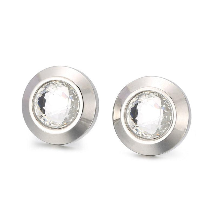 Stainless Steel Crystal Glass Round Stub Earrings - kalen