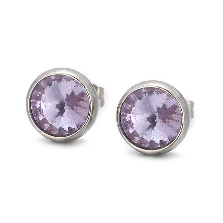 Stainless Steel Crystal Glass Round Stub Earrings - kalen