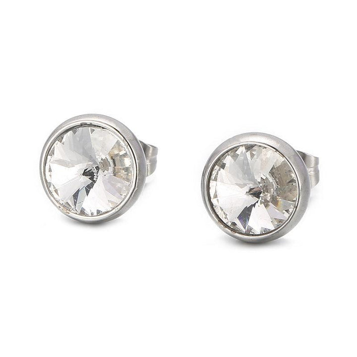 Stainless Steel Crystal Glass Round Stub Earrings - kalen