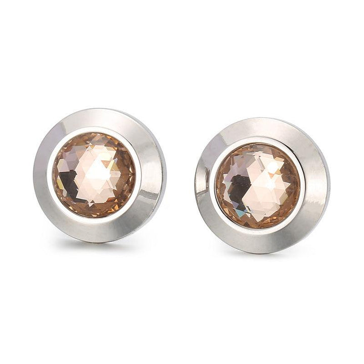 Stainless Steel Crystal Glass Round Stub Earrings - kalen