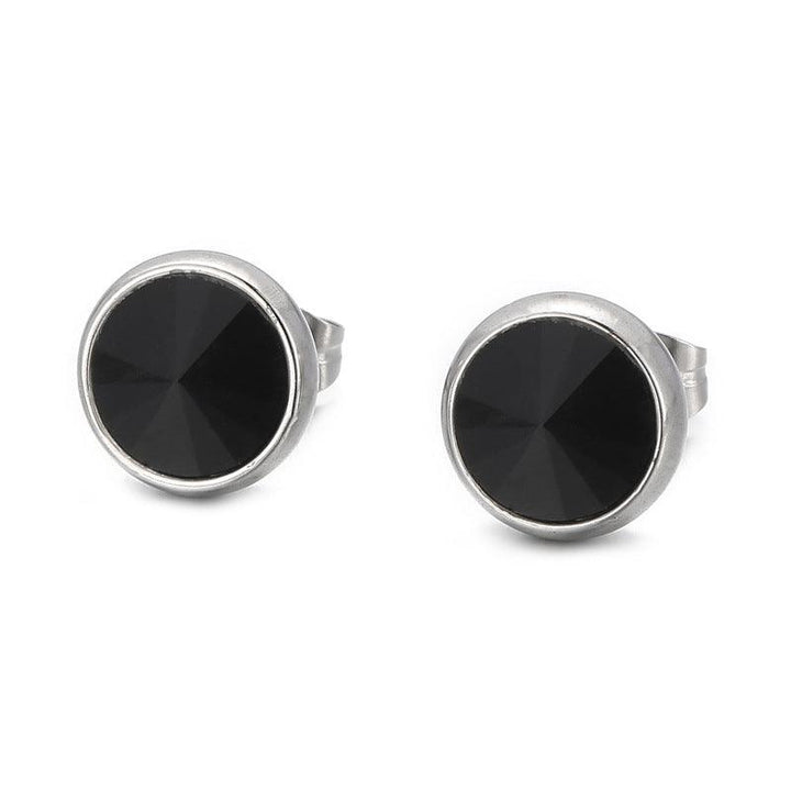 Stainless Steel Crystal Glass Round Stub Earrings - kalen