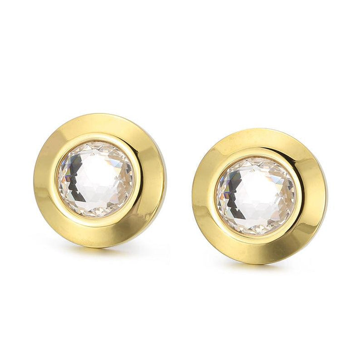 Stainless Steel Crystal Glass Round Stub Earrings - kalen