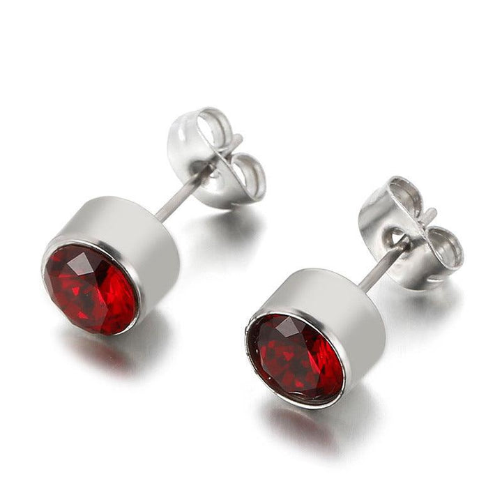 Stainless Steel Crystal Glass Round Stub Earrings - kalen